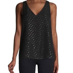 NWT Lilly Pulitzer Florin, medium, silk, V-neck, black and metallic top. NWT.